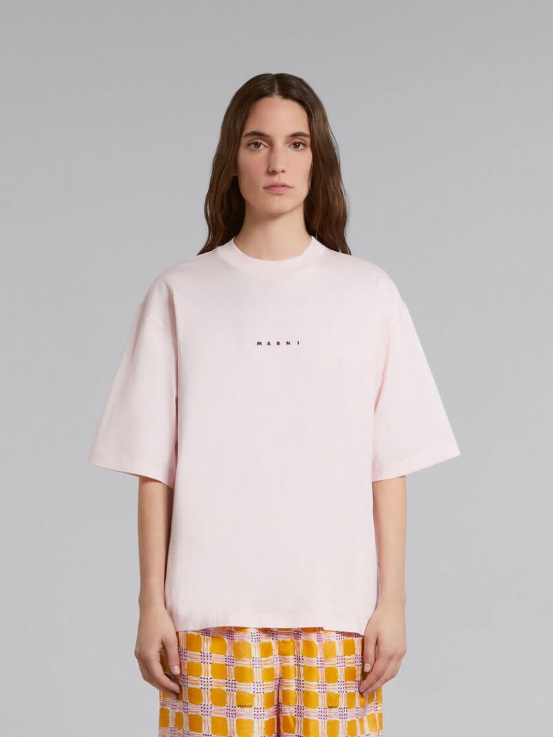 Marni T-shirt With Logo Print Rosas | MXZPD67716