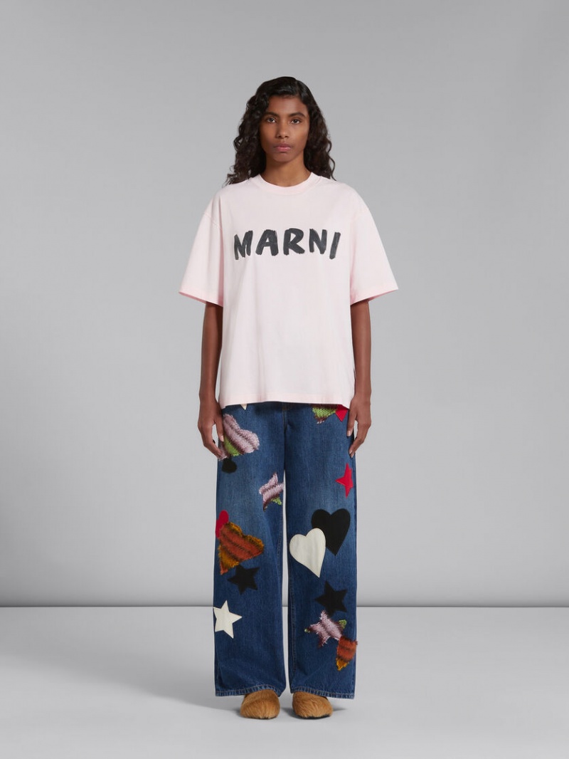 Marni T-shirt With Marni Print Rosas | MXEAH10329