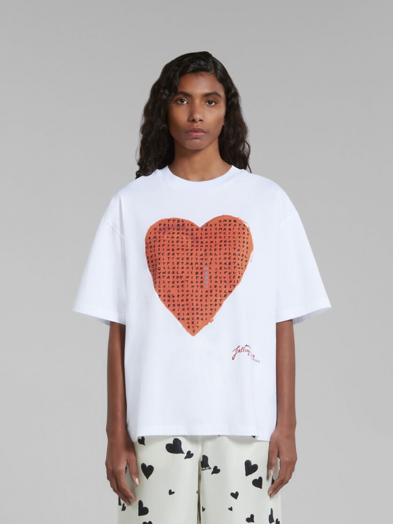 Marni T-shirt With Wordsearch Heart Print Blancos | MXICD23461