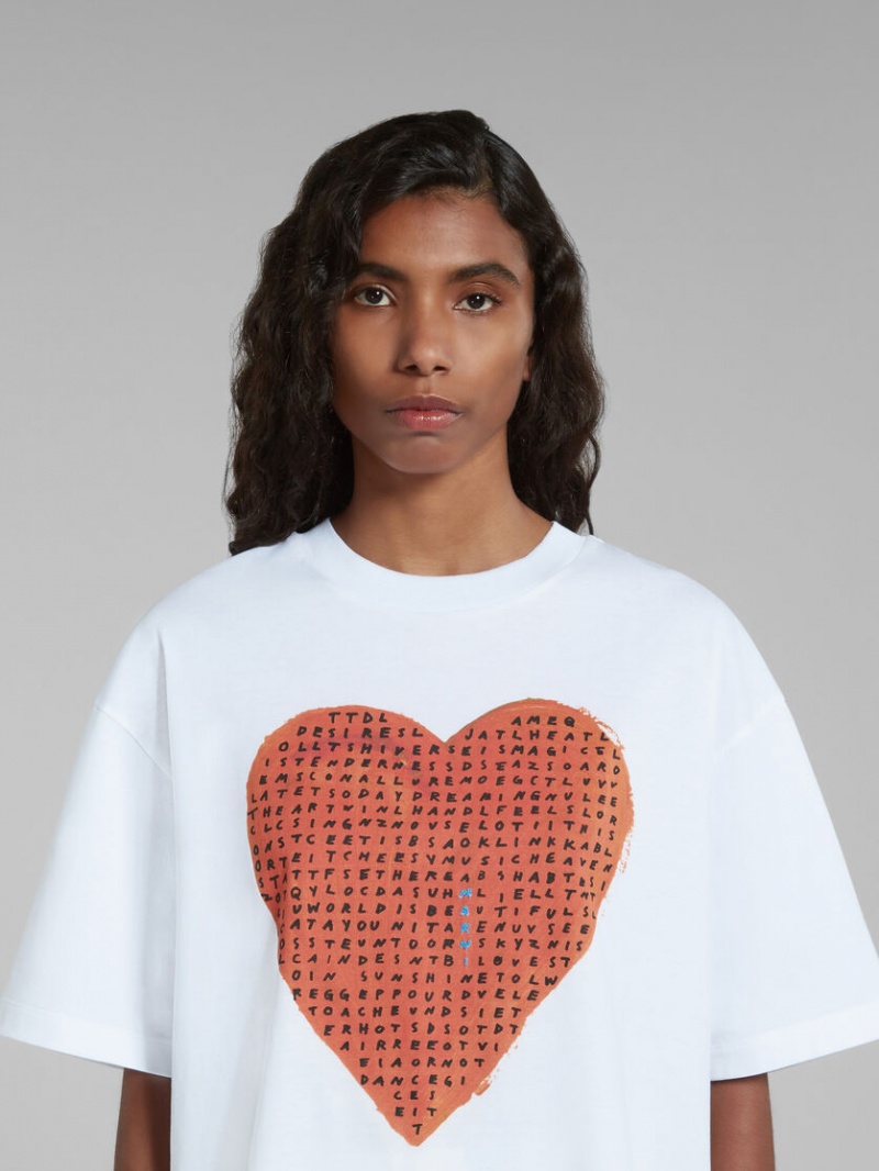 Marni T-shirt With Wordsearch Heart Print Blancos | MXICD23461