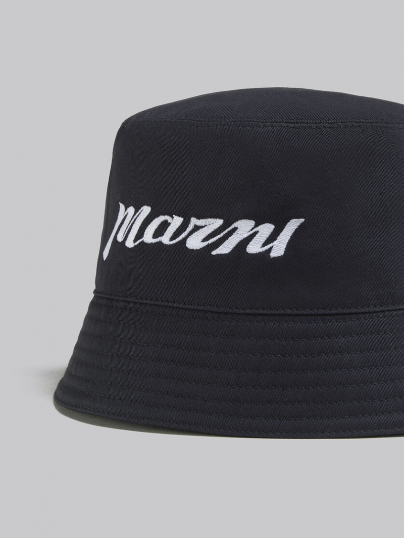 Marni Twill Bucket Hat With Embroidered Logo Negros | MXQAV16395