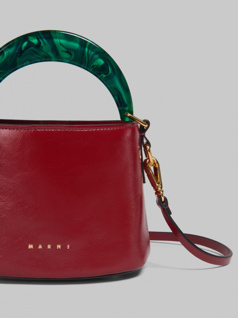 Marni Venice Mini Bucket Bag Charol Cuero Rojos | MXNZX13983