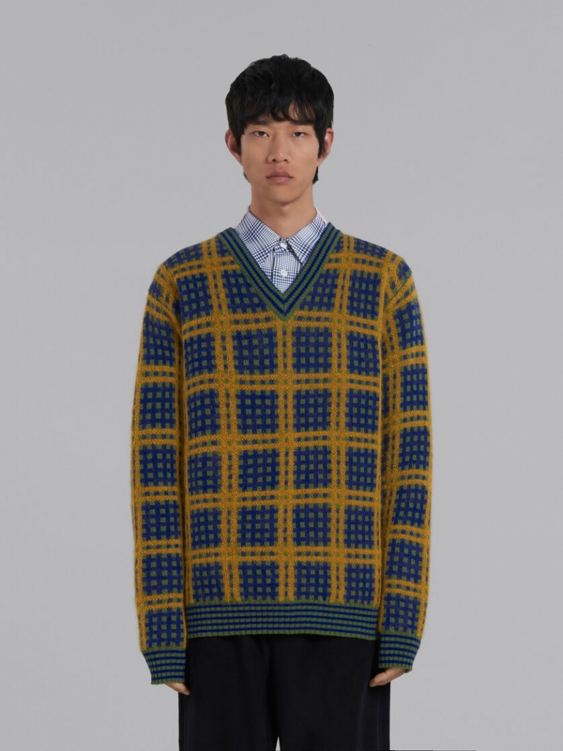 Marni V-neck Jumper With '50s Check Verdes | MXCIF36180