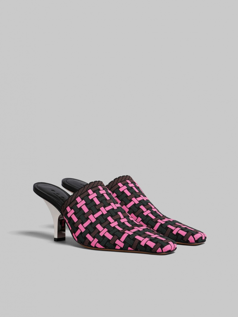 Marni Woven-effect Mule Fucsia Marrom Verdes Oscuro | BMXSD95698