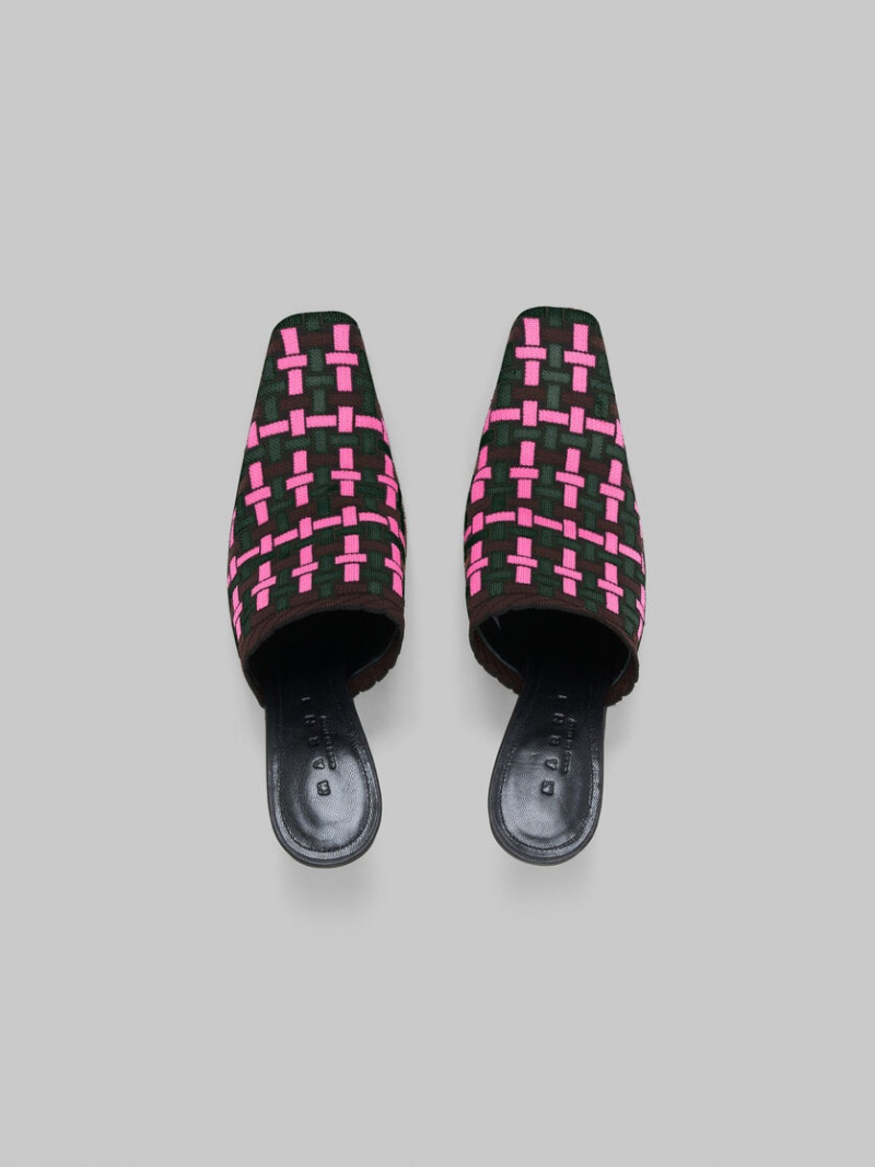 Marni Woven-effect Mule Fucsia Marrom Verdes Oscuro | BMXSD95698