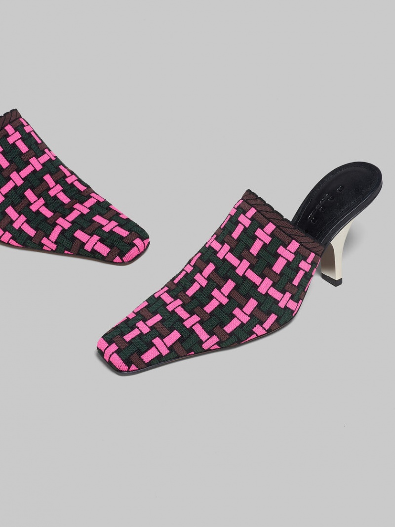 Marni Woven-effect Mule Fucsia Marrom Verdes Oscuro | BMXSD95698